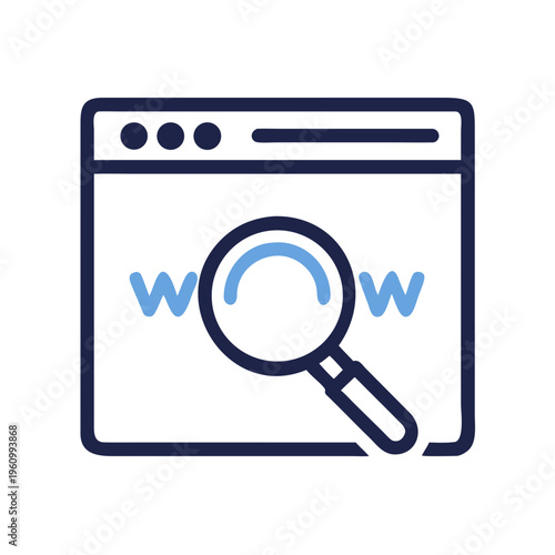 Browser window with magnifying glass and www letters search vector