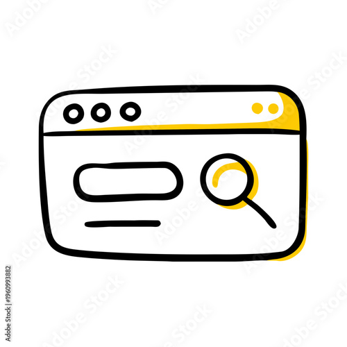 Doodle style browser search bar and magnifying glass yellow outline