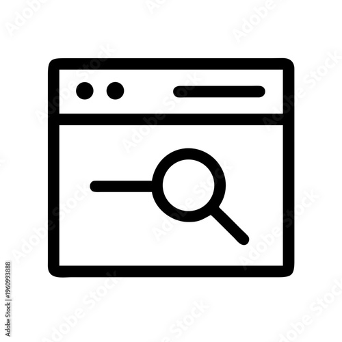 Browser window with search bar and magnifying glass simple line icon