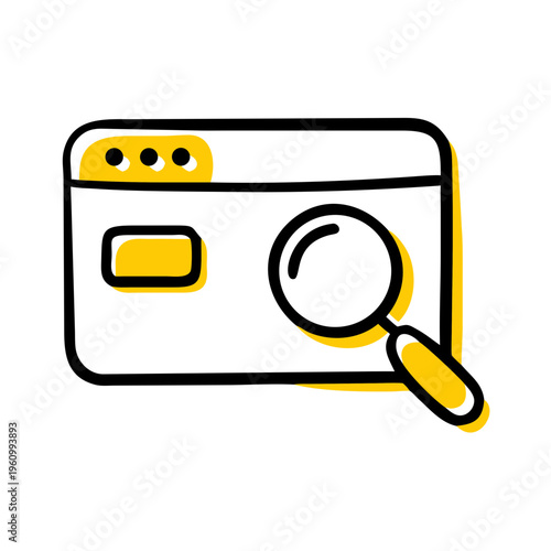 Browser window with magnifying glass symbolizing search and analysis concept