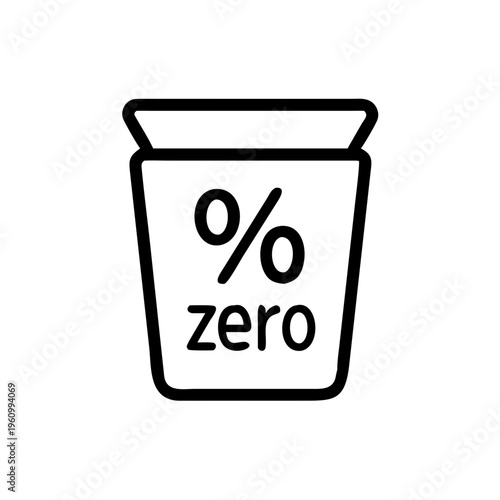 Outline icon of cup with zero percent and zero text symbol for zero alcohol beverage