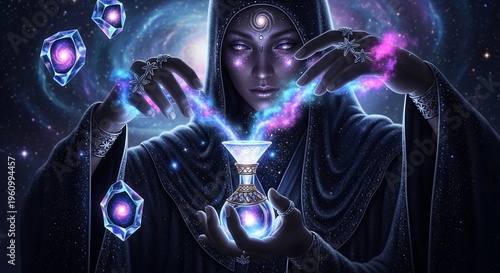 Mysterious Wizard Conjuring Magic.