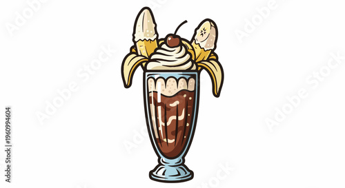 Delicious banana split sundae with whipped cream and cherry