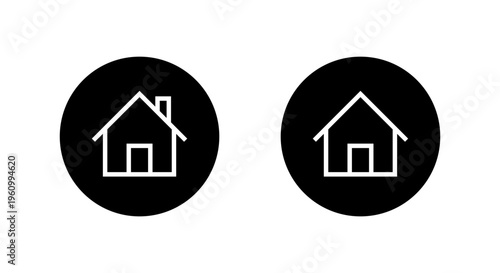 House outline icon in black circle. Home property symbol. Real estate sign