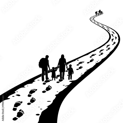 Family walking on a road together.