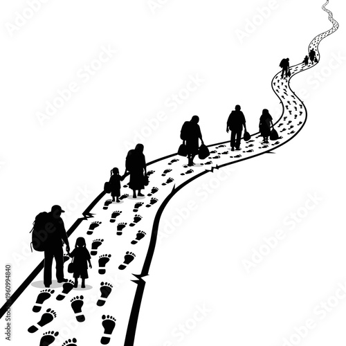 Family walking on a winding path.