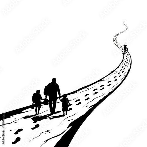 Family walking on a road together.