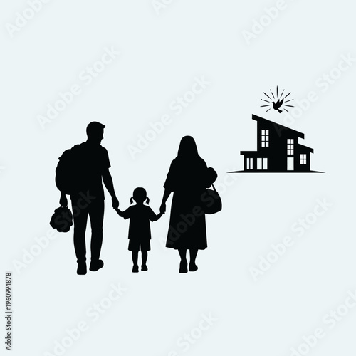 Family walking to their new home.