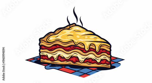 Deliciously layered cheesy dish, steaming hot and invitingly decadent