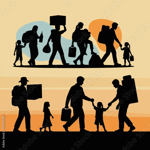 Family walking with luggage together outside.