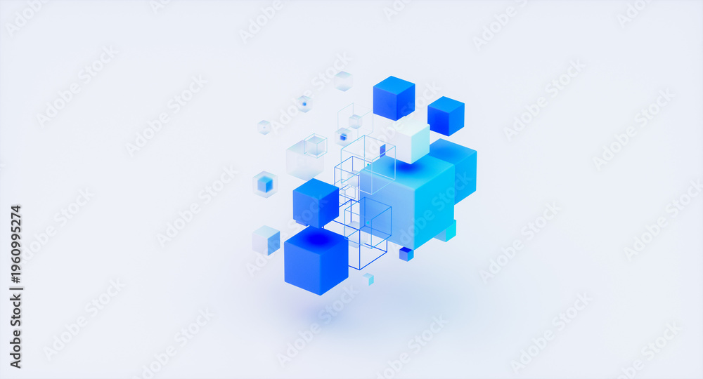 Obraz premium Abstract futuristic innovation business technology background with isometric 3d cube. 3d rendering.