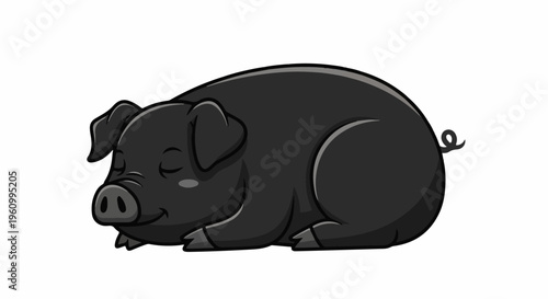 Cute cartoon black pig sleeping soundly on a white background