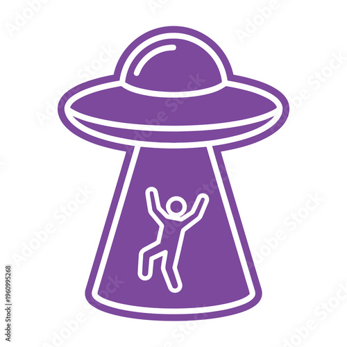 Purple ufo abducting person illustration with white background and simple design