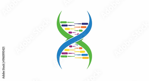 Colorful DNA double helix structure with segments