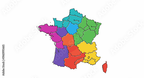 Colorful map of France divided into regions