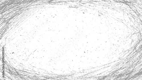 Abstract grey scribbled oval frame with scattered dots on white background