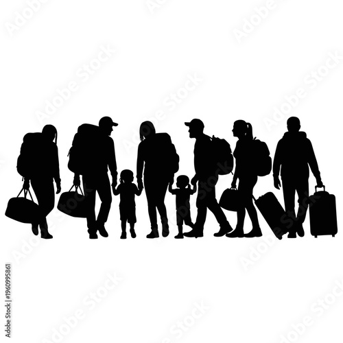 Silhouette of family walking together outside.