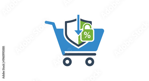 Shopping cart with security shield and lock icon design for online purchases