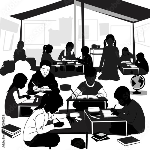 Students studying in a classroom setting.