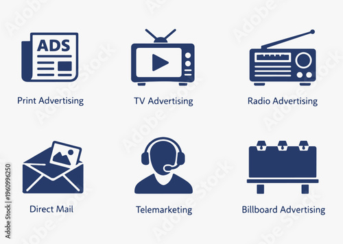 A set of Traditional Marketing icons focuses on simplicity, elegance, and ease of recognition. Vector Sign for Logos, Labels, and Icons.