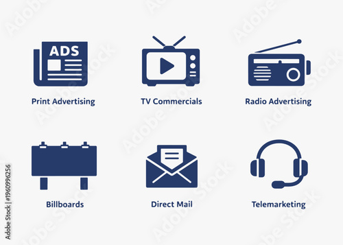 A set of Traditional Marketing icons focuses on simplicity, elegance, and ease of recognition. Vector Sign for Logos, Labels, and Icons.