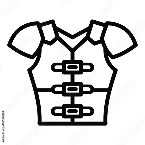Line drawing of a short sleeve vest with buckles on front icon