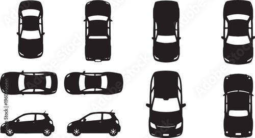 Various car silhouettes viewed from above and front perspectives