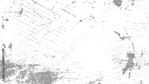 Distressed grey textured background with faint text fragments and scratches white grunge