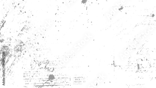 Faded grey ink splatters and smudges on a white textured paper background with faint handwritten script