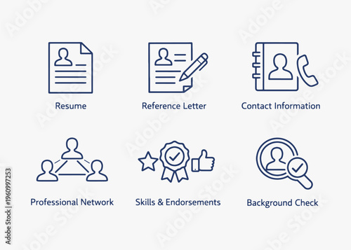 A set of Job Reference  icons focuses on simplicity, elegance, and ease of recognition. Vector Sign for Logos, Labels, and Icons.