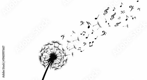 Dandelion releasing musical notes into the wind