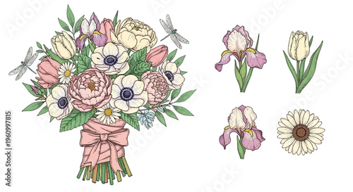 Elegant floral arrangement illustration with watercolor style for design elements