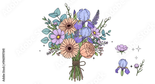 Elegant floral arrangement vector illustration isolated on white background