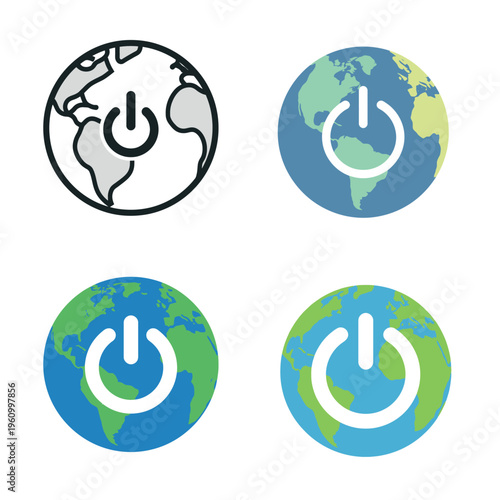 Global Earth Hour Initiative Iconic Planet Earth with Power Button Symbolizing Energy Conservation and Environmental Sustainability Awareness Worldwide