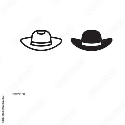 Two black hats a cowboy hat and a fedora displayed on white