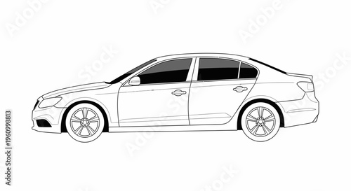 Modern sedan car outline vector illustration isolated on white background