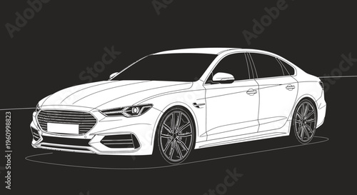 Modern sedan car outline vector illustration against black background