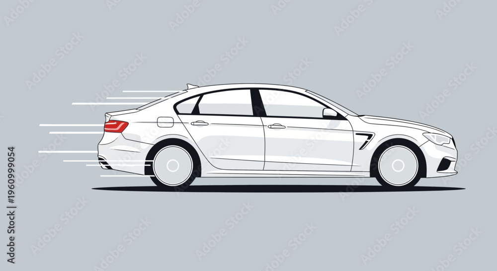 Obraz premium Modern white car speeding on gray background concept for transportation