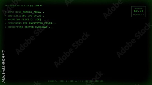 Vintage Operating System Retro DOS Terminal Encrypted Legacy Database.