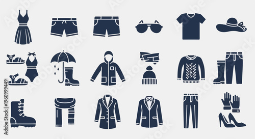 Collection of clothing and accessory icons for various weather conditions