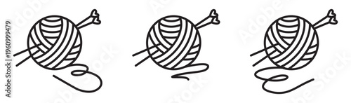 Love knitting line icon set isolated on a transparent background with editable stroke. Includes yarn balls, with knitting needles. Design, perfect for crafts, DIY, and creative projects.