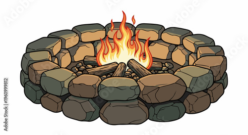 Cozy campfire with logs and stones