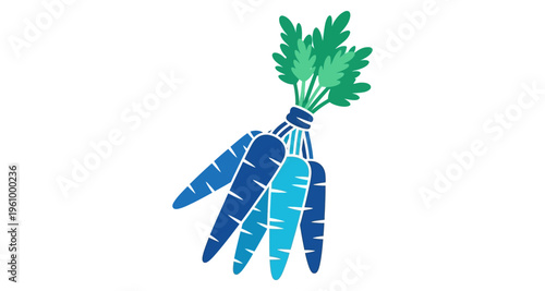 Blue Carrots Bunch Tied Together Isolated White Background Healthy Food Concept Minimalist Style