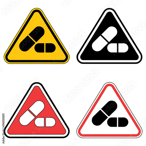 Triangle warning signs with pills