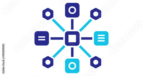 Central Hub Connecting Various Nodes Data Flow Network Concept Minimalist Flat Design