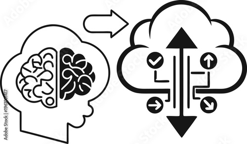 Cloud Server with Upload and Download Arrows, Cloud Computing and Data Transfer Technology Concept Illustration