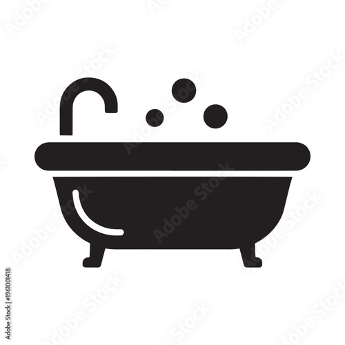 Simple black silhouette of a bathtub with bubbles and a faucet