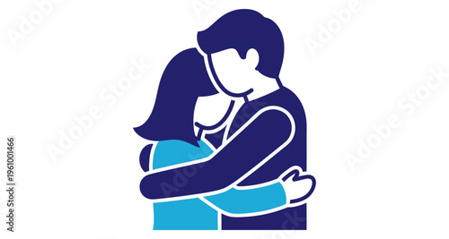 Couple Embracing Tenderly Intimate Connection Close Up Minimalist Flat Design
