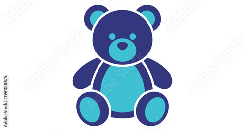 Cute Blue Teddy Bear Sitting Isolated on White Background Simple Flat Icon Childhood Toy