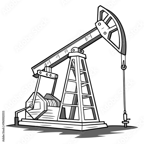 An oil pump jack or beam pump in a simple line drawing style